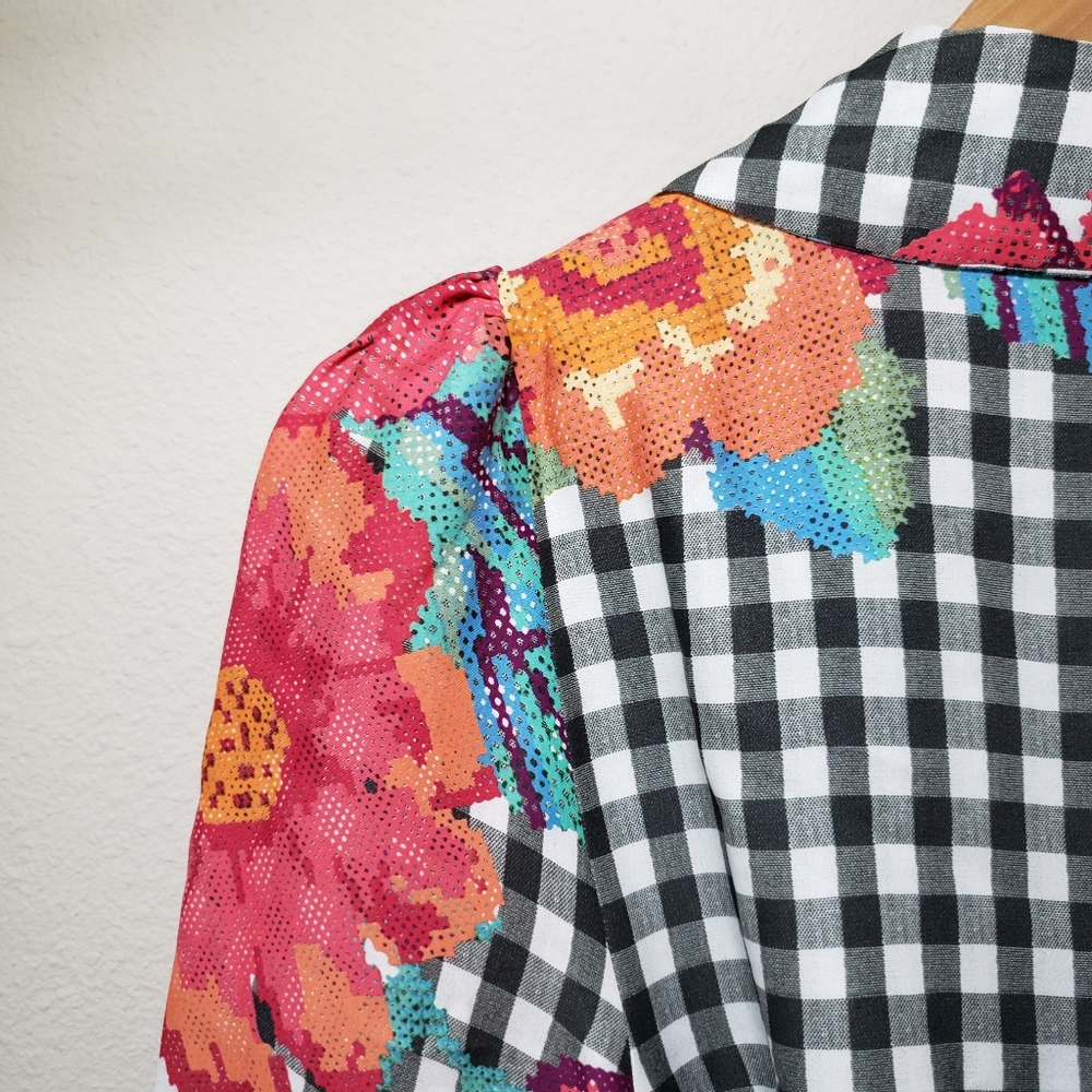 ❗SOLD❗Farm Rio | Gingham Floral Long Sleeve Collared Wrap Dress - Picture 9 of 16